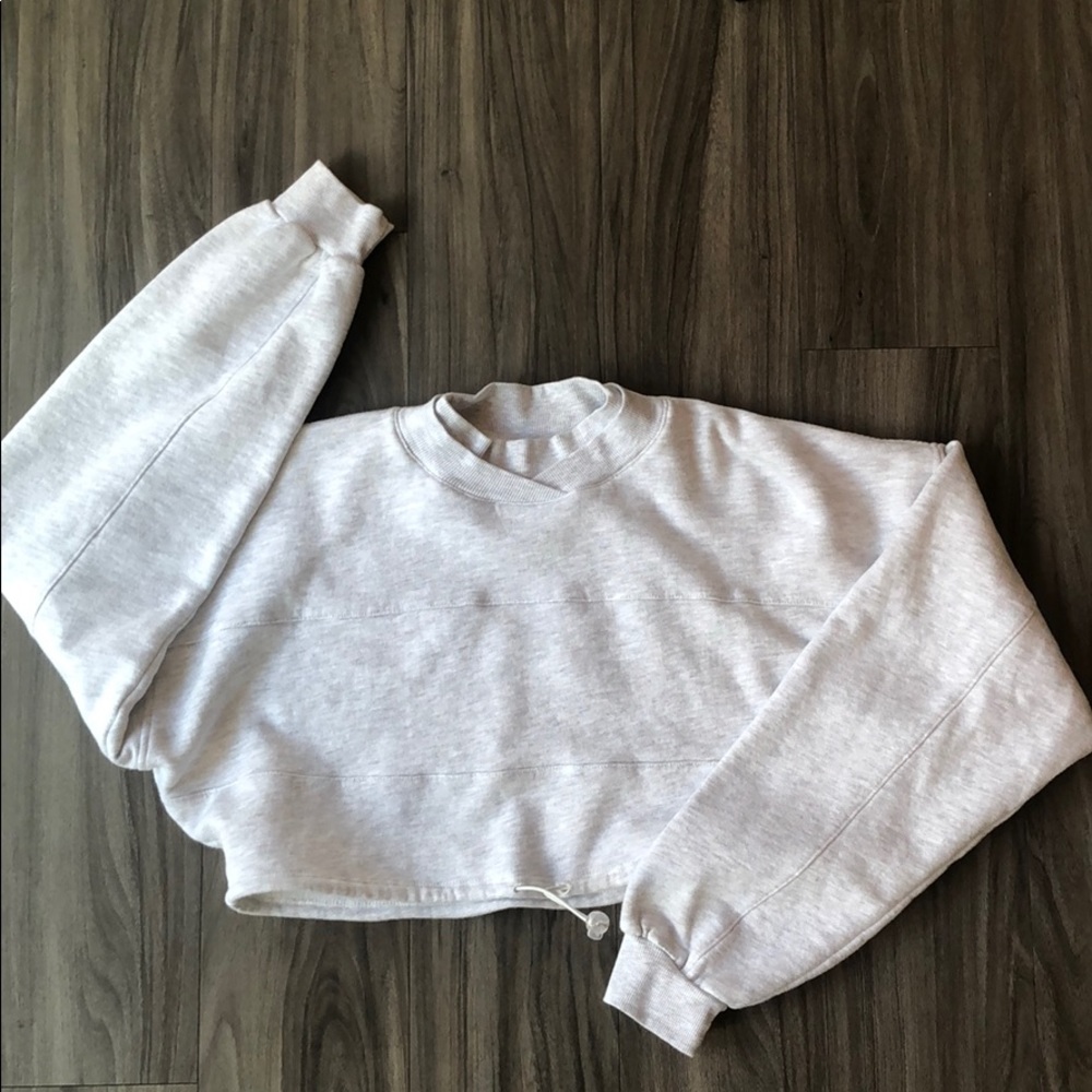 Joah Brown Draw Cord Crop Crew Sweatshirt